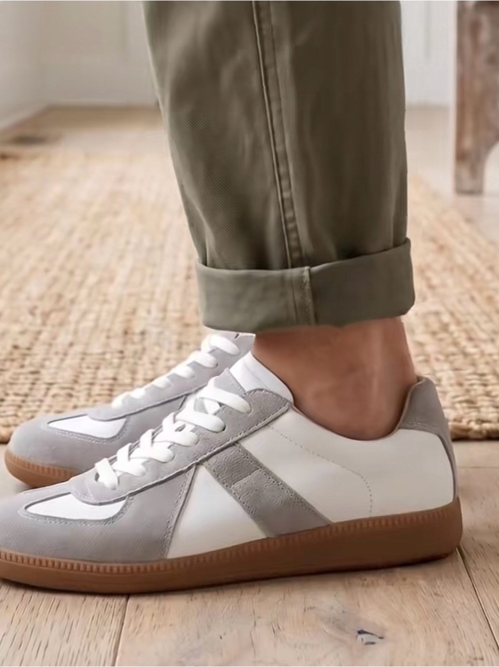 Classic Men's Athletic Sneakers in White and Light Gray 8.5